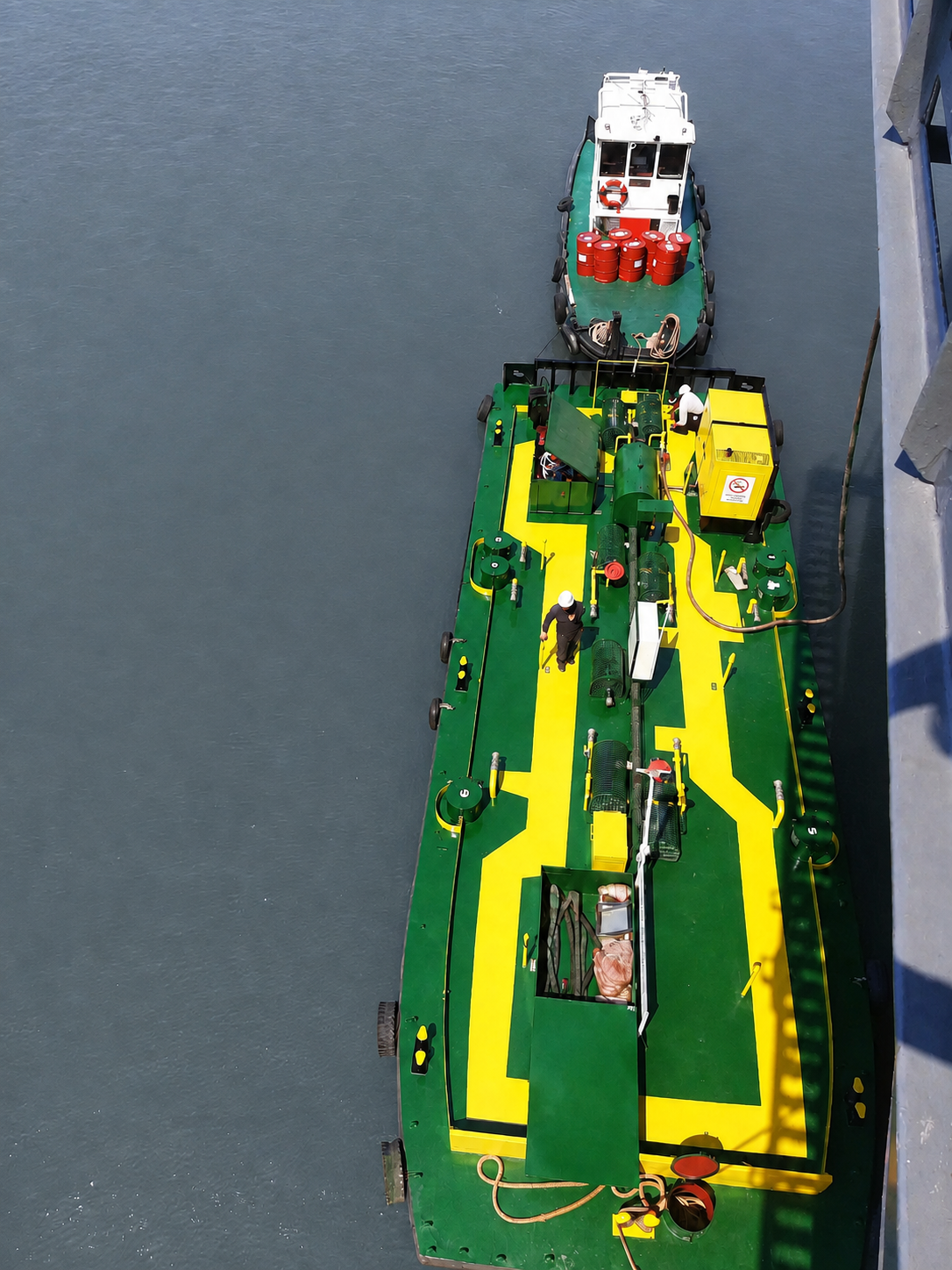 Aerial view of LUB EXPRESS alongside a vessel during a marine lubricant delivery