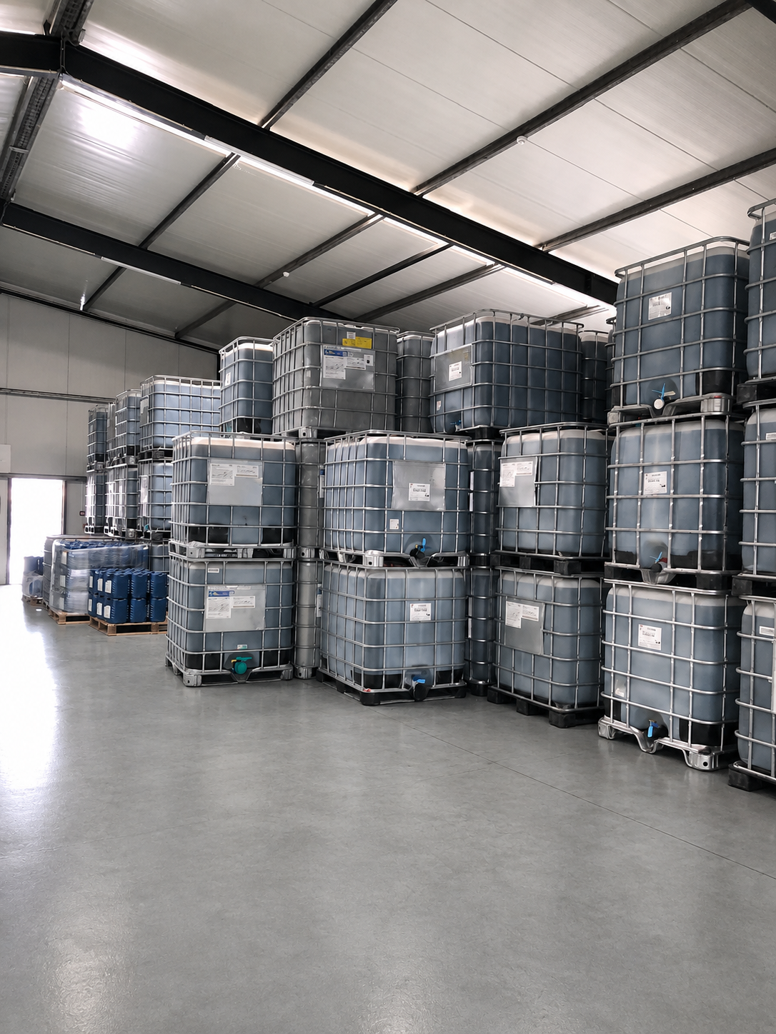 Marine lubricant IBC stock in a local storage facility